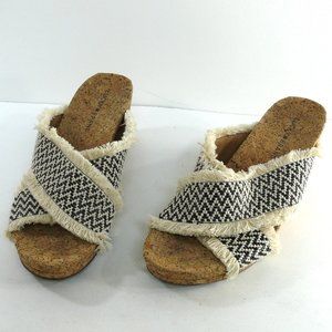 Lucky Brand Khillian open toe woven slides sandals criss cross cork wedge 9M